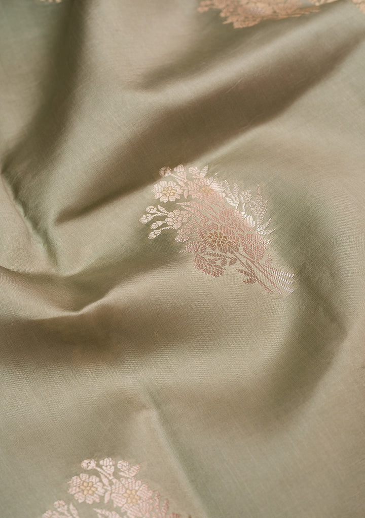 Pista Green Silk Buti Zariwork Saree With Matching Blouse Piece