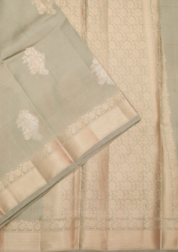Pista Green Silk Buti Zariwork Saree With Matching Blouse Piece