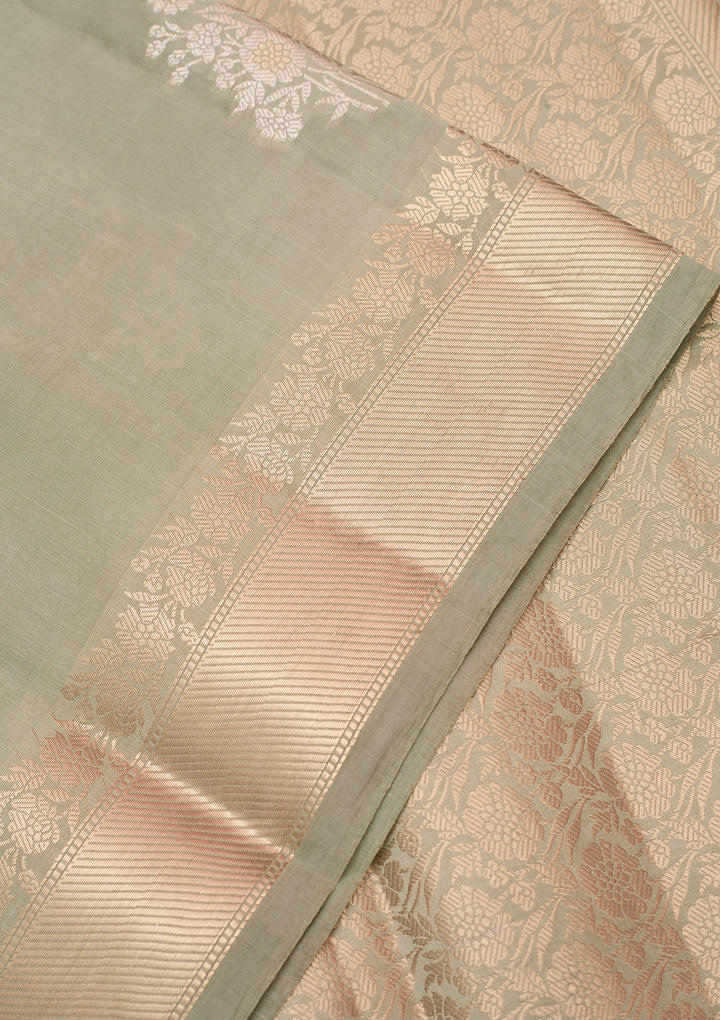 Pista Green Silk Buti Zariwork Saree With Matching Blouse Piece