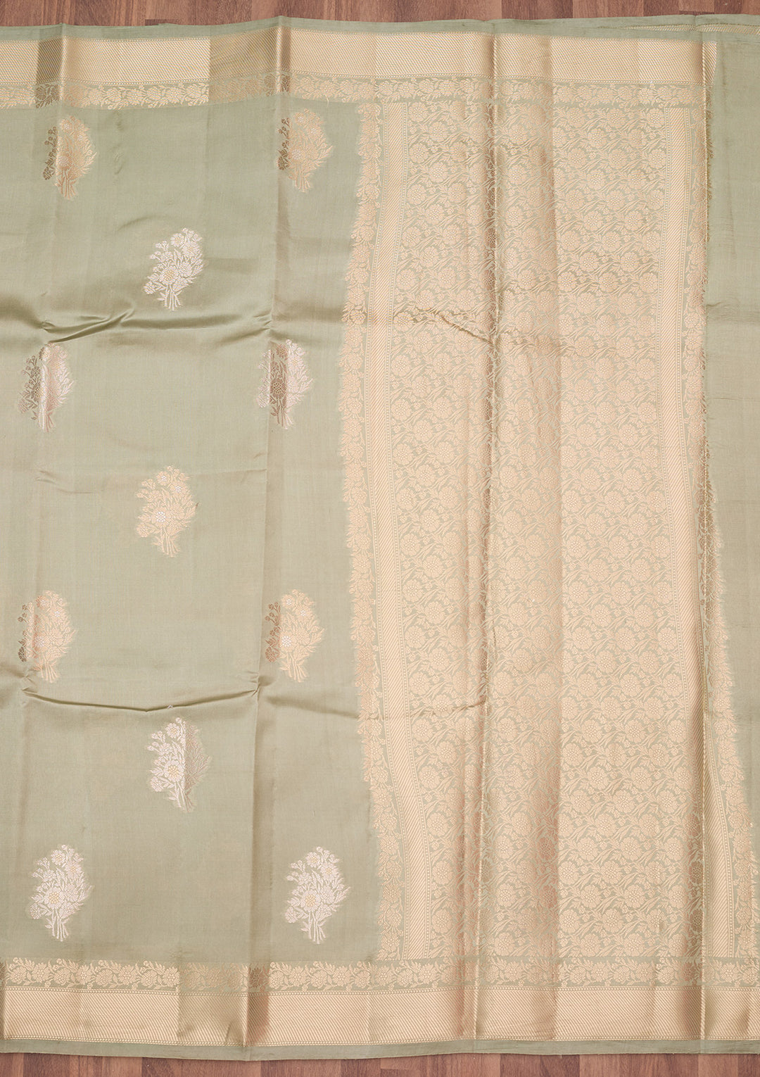Pista Green Silk Buti Zariwork Saree With Matching Blouse Piece