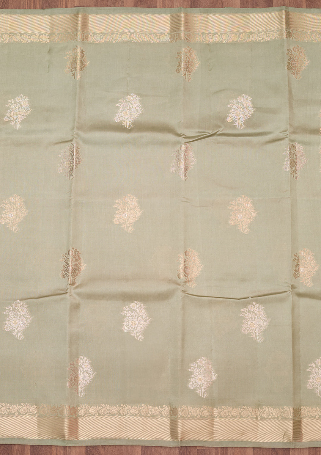 Pista Green Silk Buti Zariwork Saree With Matching Blouse Piece