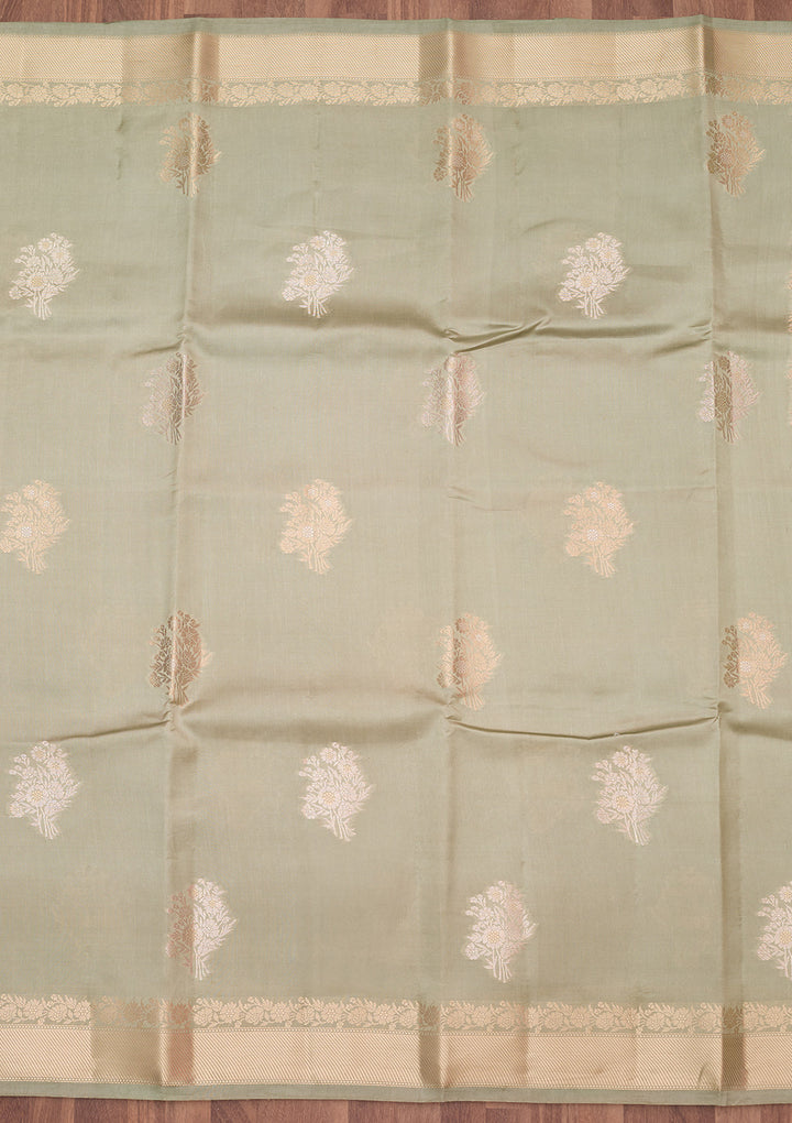 Pista Green Silk Buti Zariwork Saree With Matching Blouse Piece