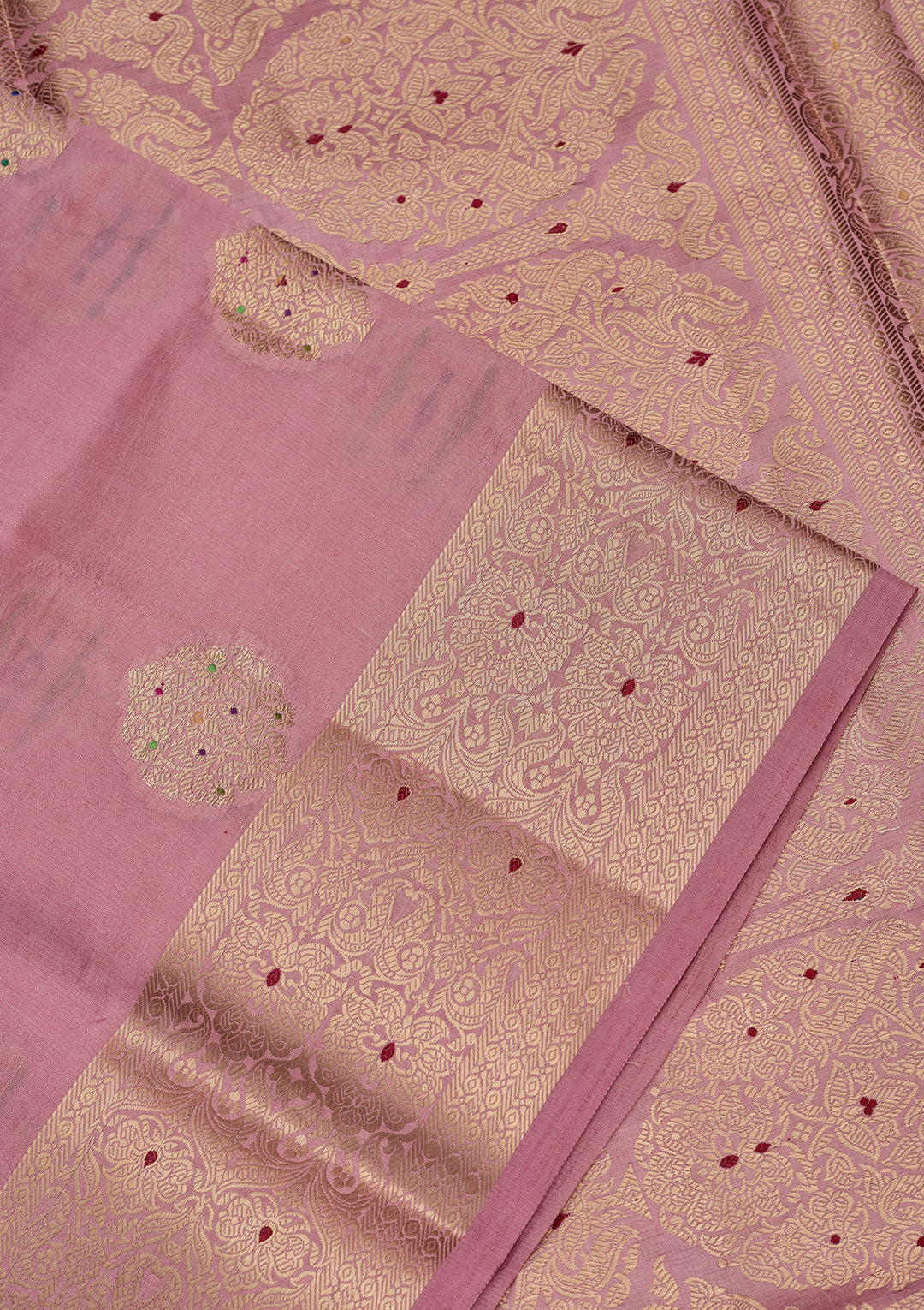 Baby Pink Silk Buti Gold Zariwork Saree With Matching Blouse Piece