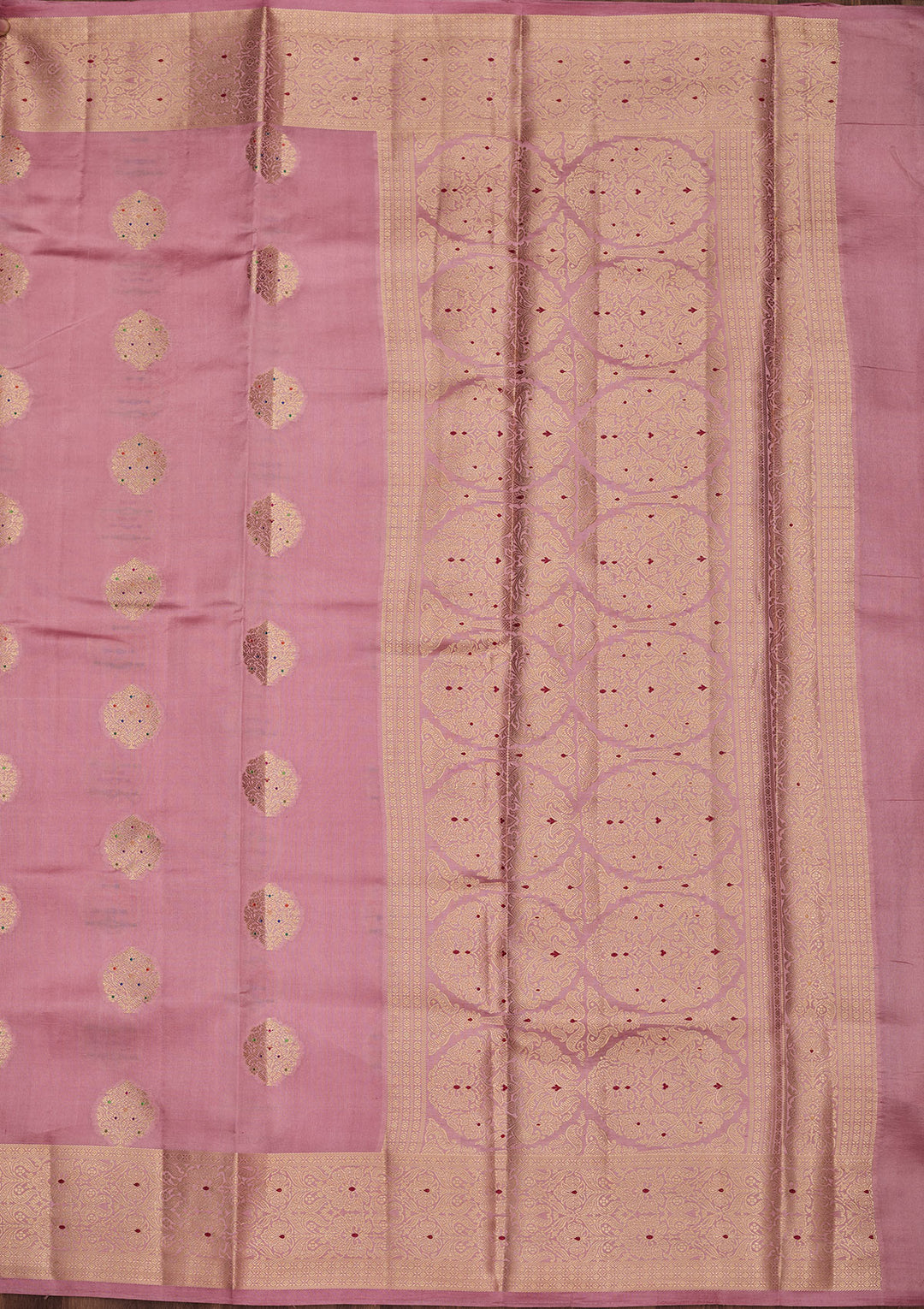Baby Pink Silk Buti Gold Zariwork Saree With Matching Blouse Piece