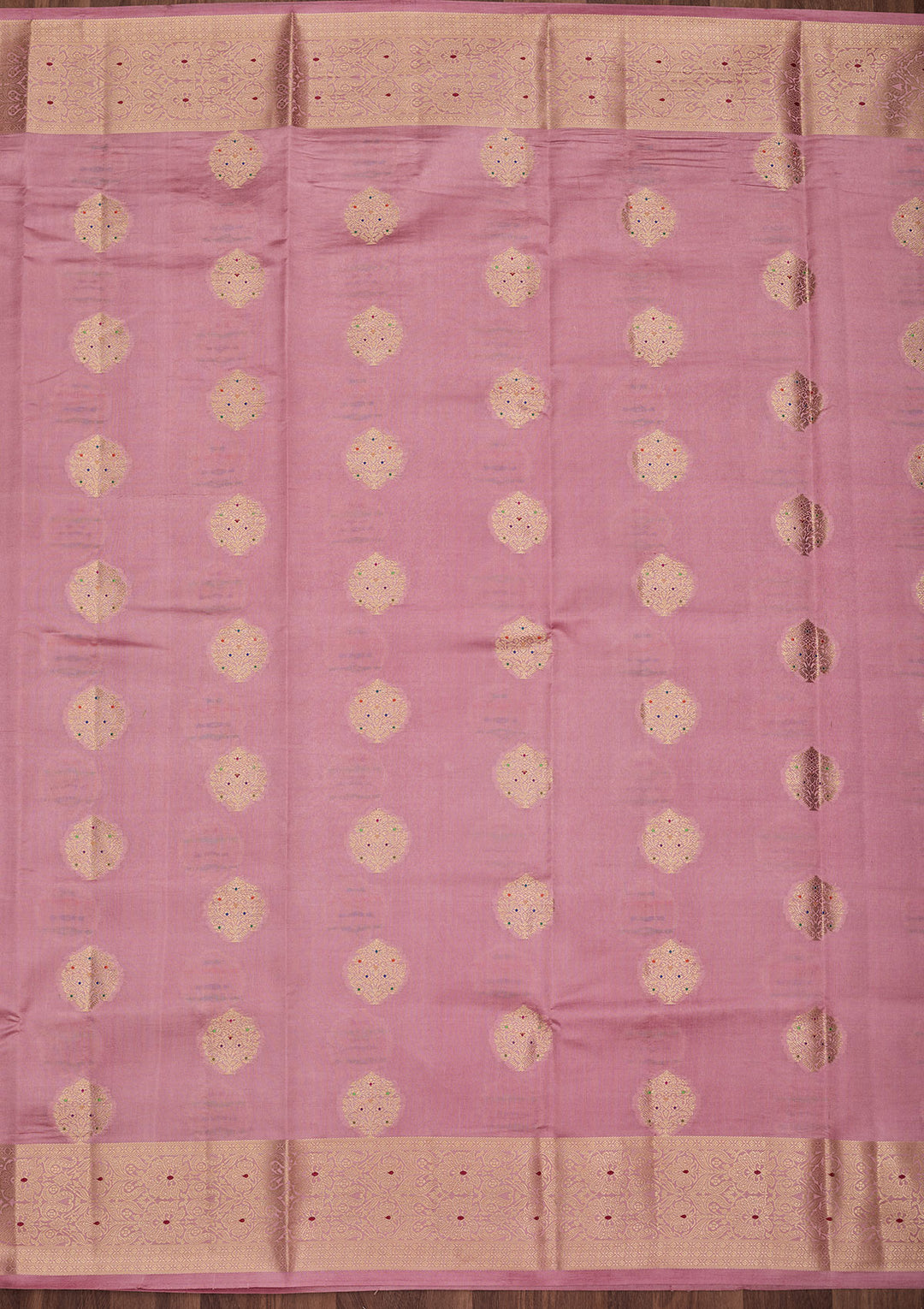 Baby Pink Silk Buti Gold Zariwork Saree With Matching Blouse Piece