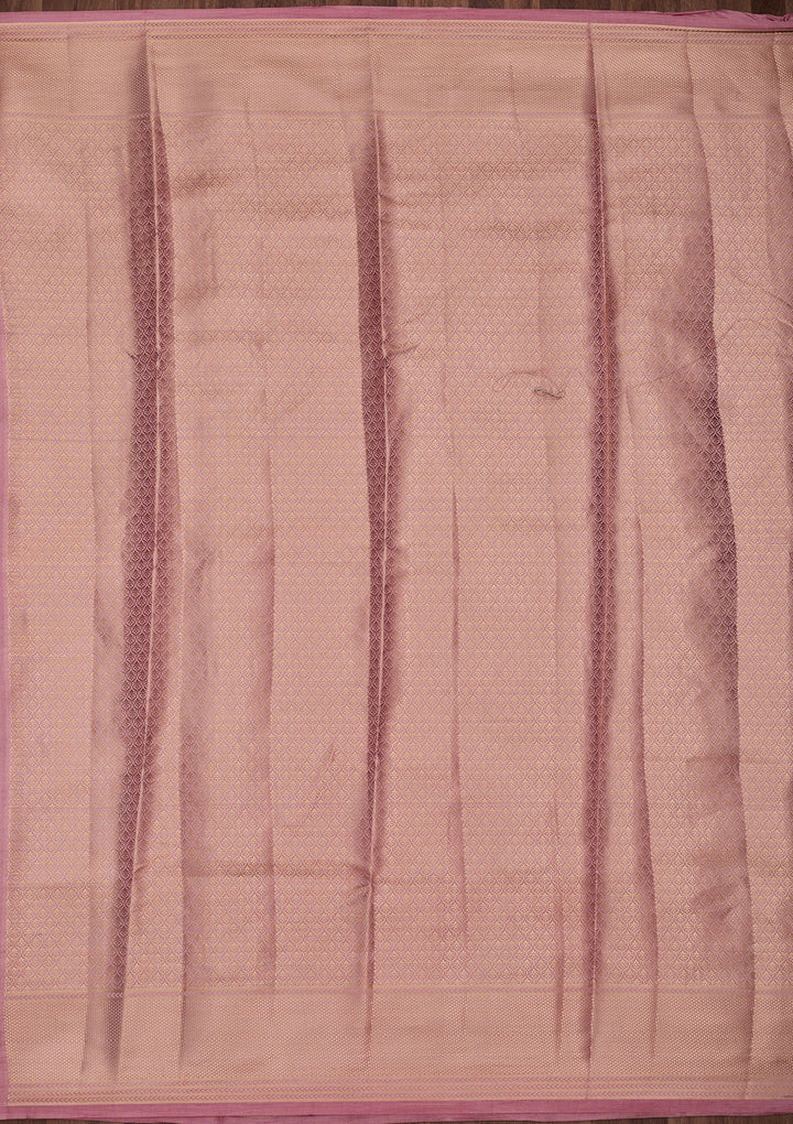 Baby Pink Silk Buti Gold Zariwork Saree With Matching Blouse Piece