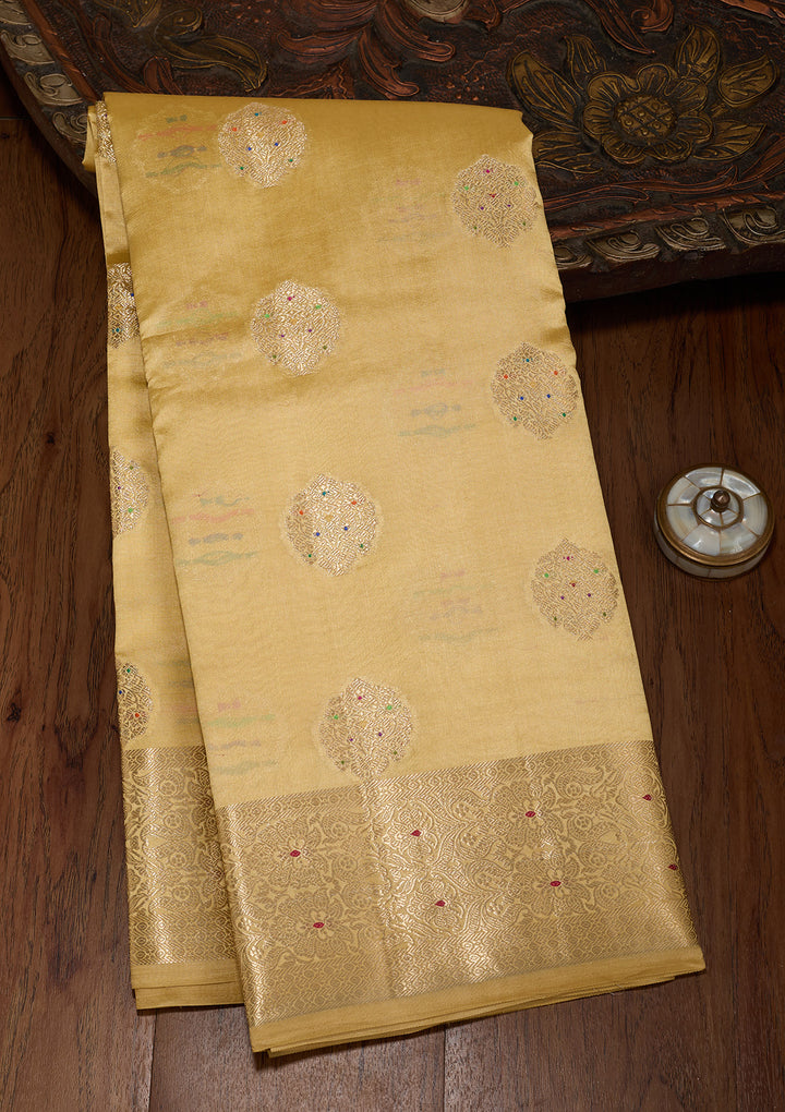 Gold Silk Buti Gold Zariwork Saree With Matching Blouse Piece