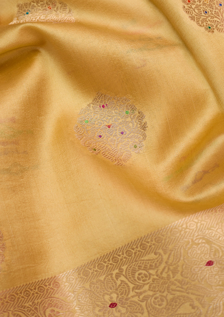Gold Silk Buti Gold Zariwork Saree With Matching Blouse Piece