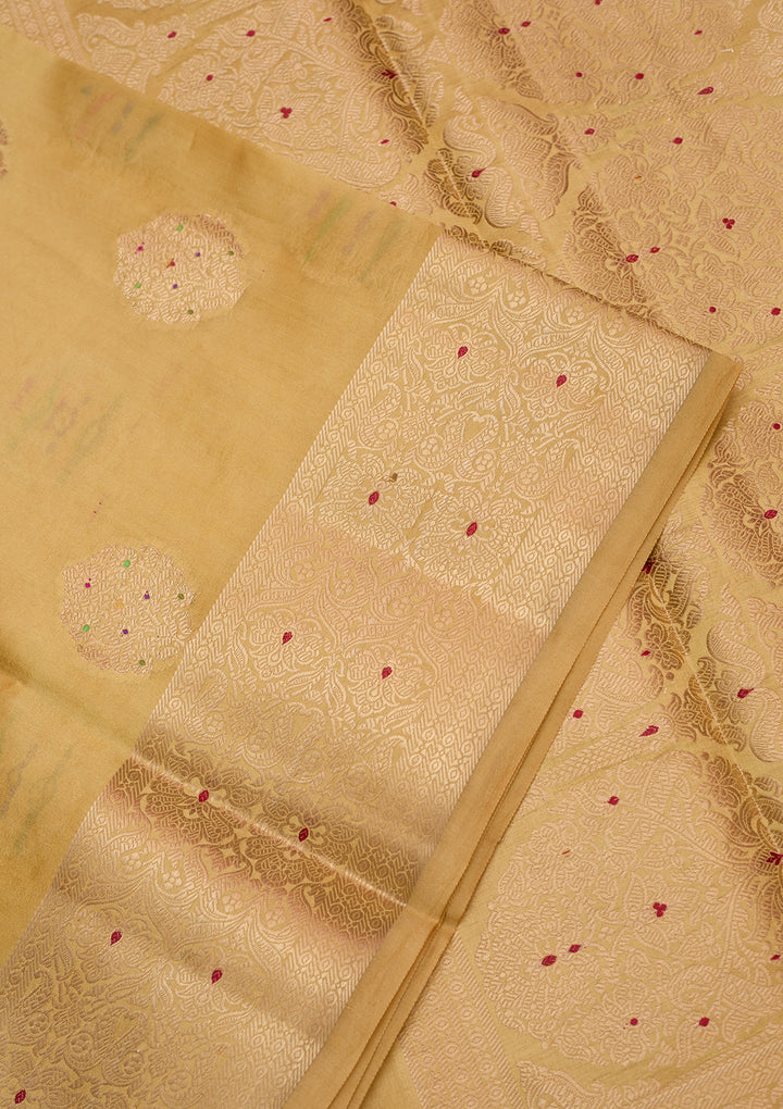 Gold Silk Buti Gold Zariwork Saree With Matching Blouse Piece