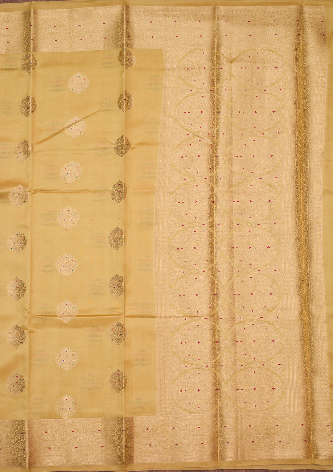 Gold Silk Buti Gold Zariwork Saree With Matching Blouse Piece
