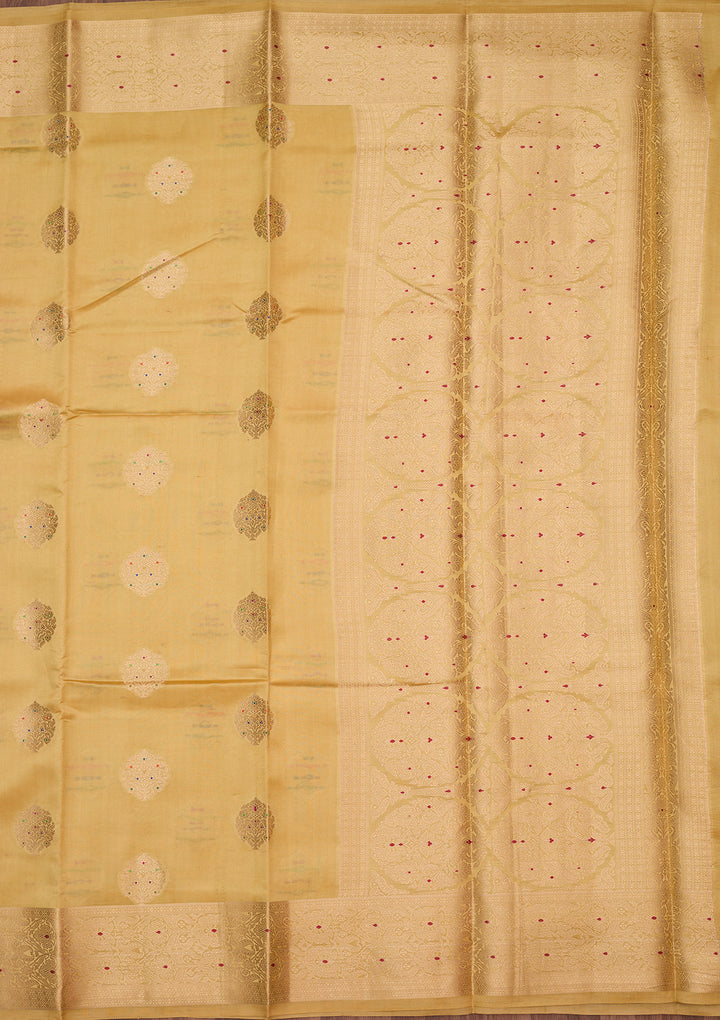 Gold Silk Buti Gold Zariwork Saree With Matching Blouse Piece