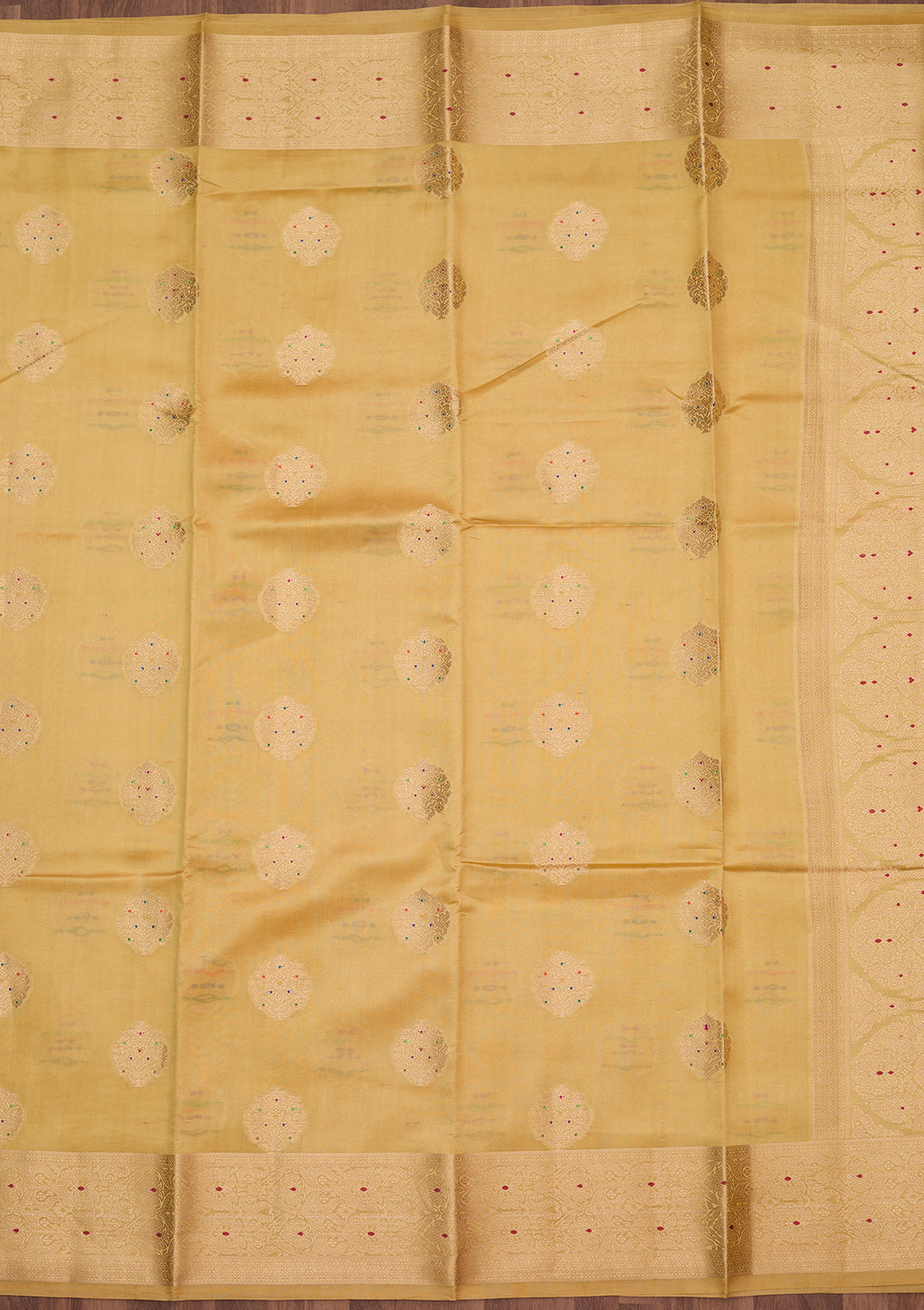 Gold Silk Buti Gold Zariwork Saree With Matching Blouse Piece