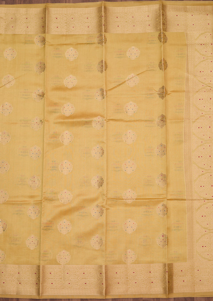 Gold Silk Buti Gold Zariwork Saree With Matching Blouse Piece