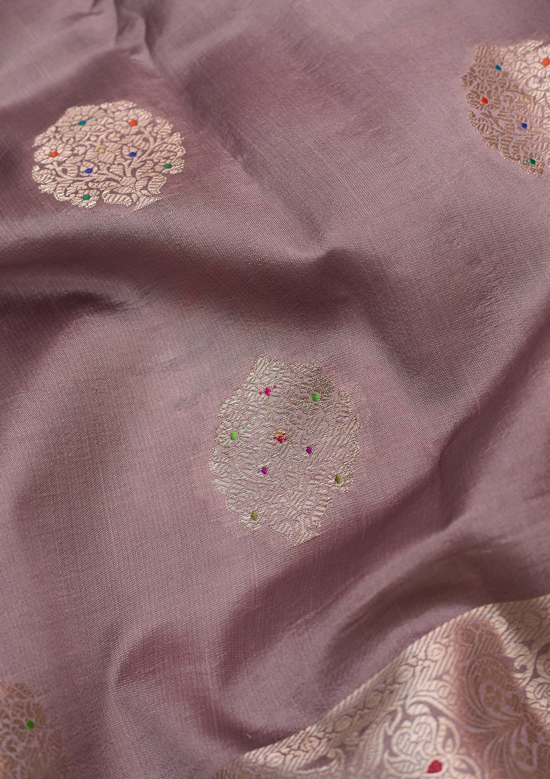 Mauve Silk Buti Gold Zariwork Saree With Matching Blouse Piece