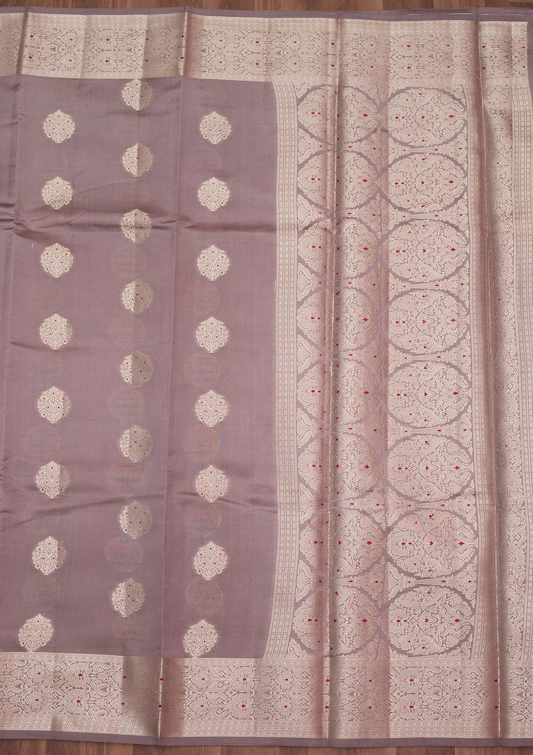 Mauve Silk Buti Gold Zariwork Saree With Matching Blouse Piece