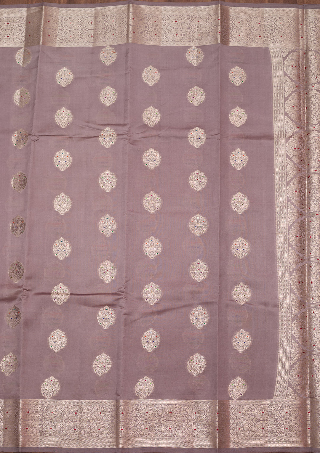 Mauve Silk Buti Gold Zariwork Saree With Matching Blouse Piece