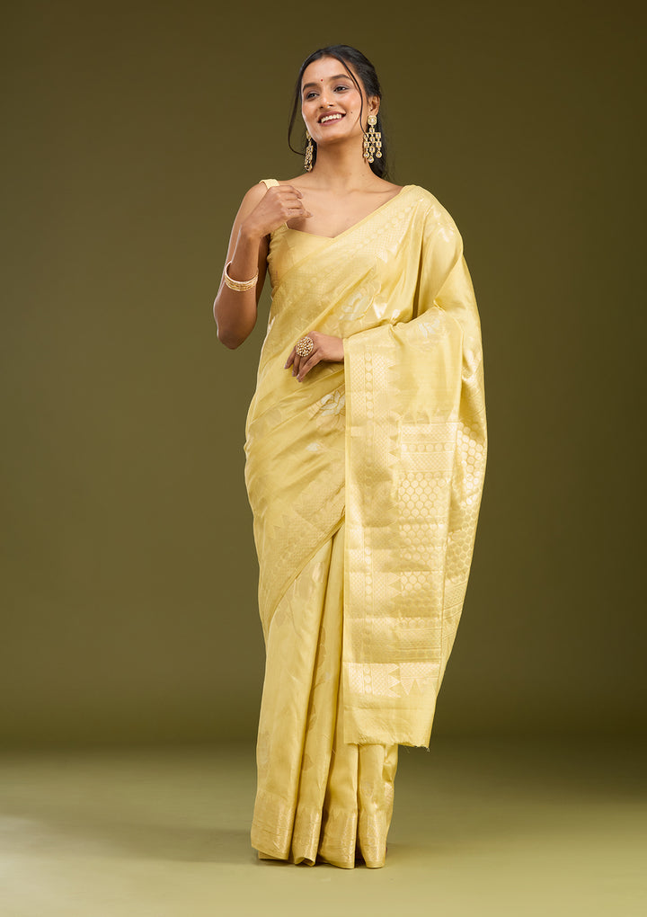 Gold Silk Buti Gold Zariwork Saree With Matching Blouse Piece