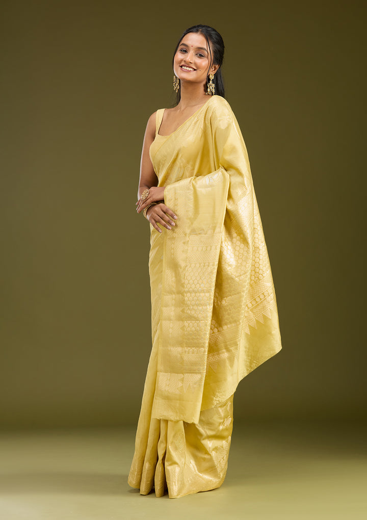Gold Silk Buti Gold Zariwork Saree With Matching Blouse Piece