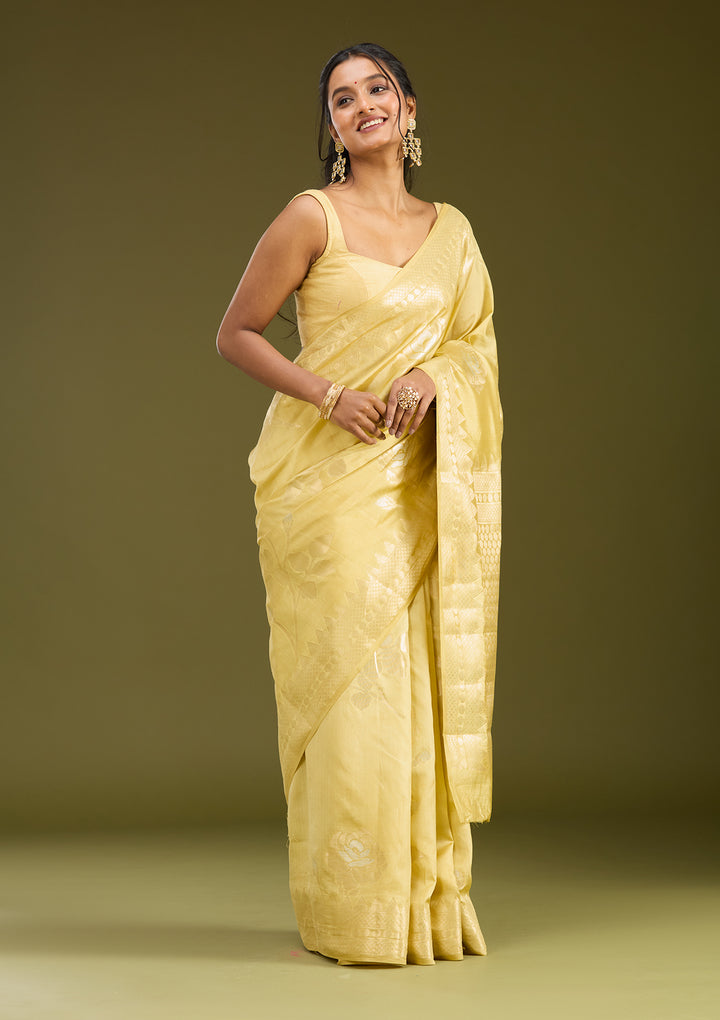 Gold Silk Buti Gold Zariwork Saree With Matching Blouse Piece