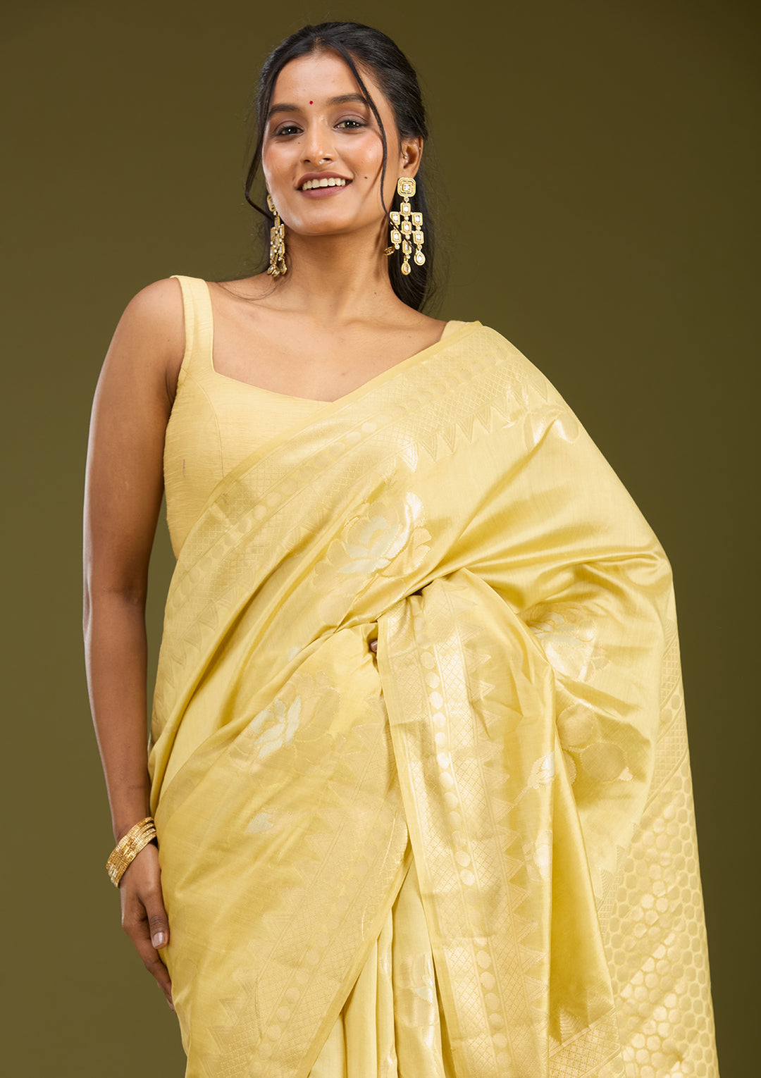 Gold Silk Buti Gold Zariwork Saree With Matching Blouse Piece