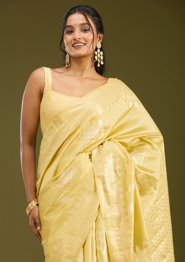 Gold Silk Buti Gold Zariwork Saree With Matching Blouse Piece