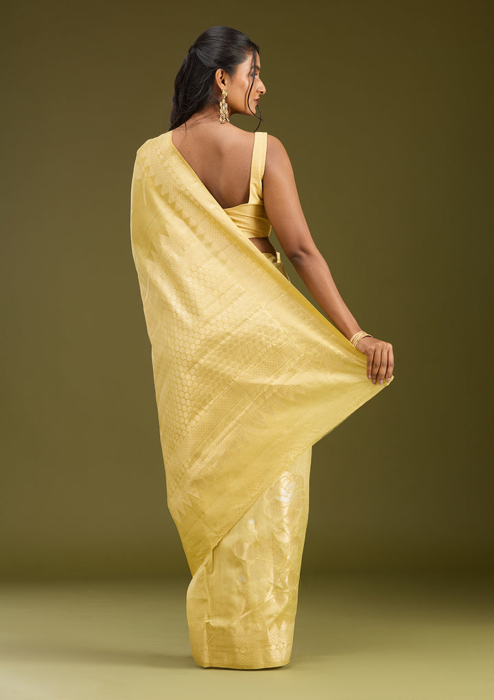 Gold Silk Buti Gold Zariwork Saree With Matching Blouse Piece