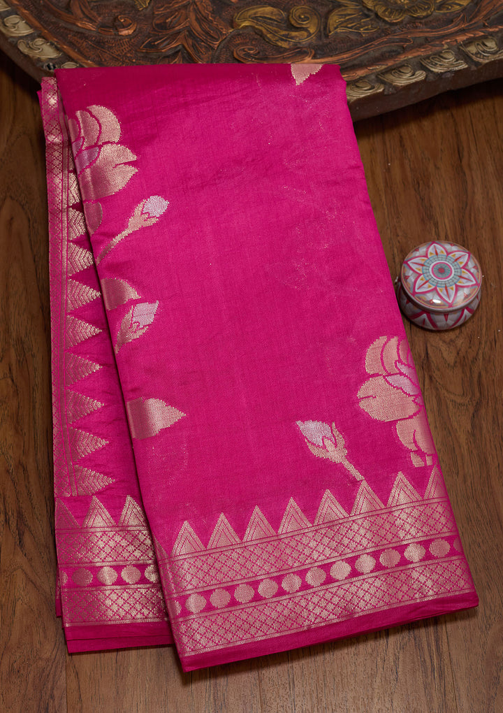 Rani Pink Zariwork Pure Silk Saree
