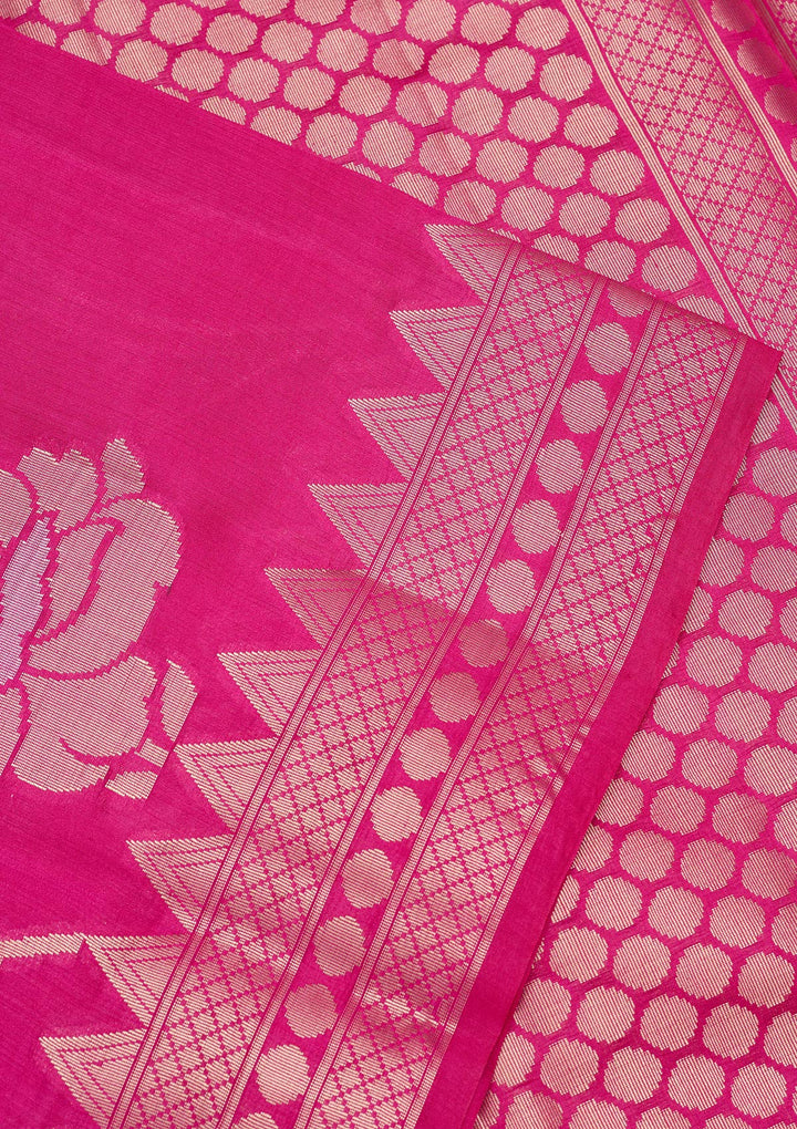 Rani Pink Zariwork Pure Silk Saree