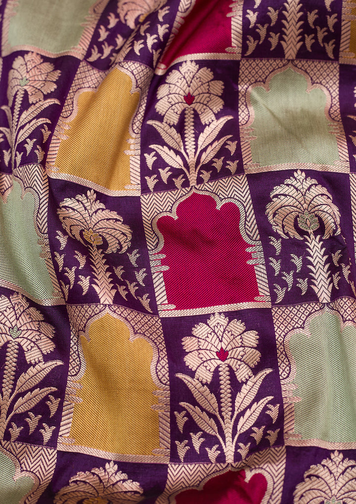 Purple Silk Jaal Zariwork Saree With Matching Blouse Piece