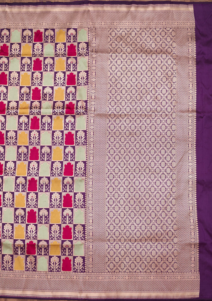 Purple Silk Jaal Zariwork Saree With Matching Blouse Piece