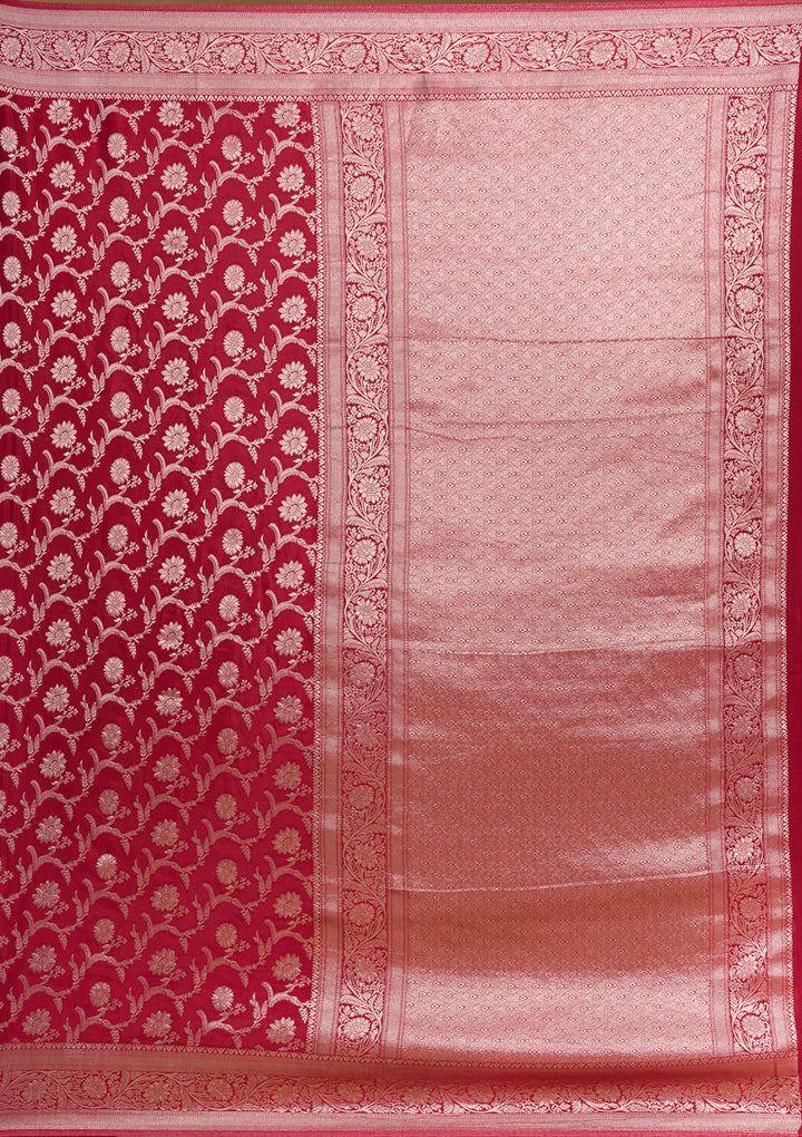 Maroon Silk Jaal Gold Zariwork Saree With Matching Blouse Piece