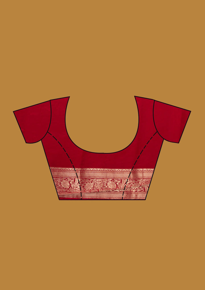 Wine Silk Jaal Gold Zariwork Saree With Matching Blouse Piece