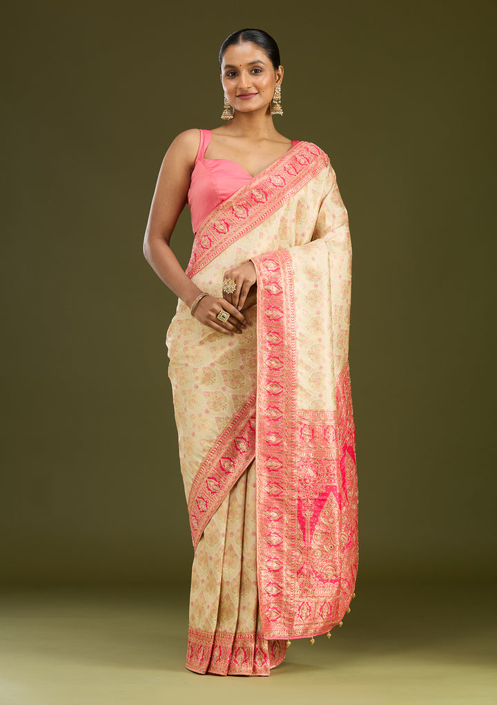 Cream Cutdana Silk Saree