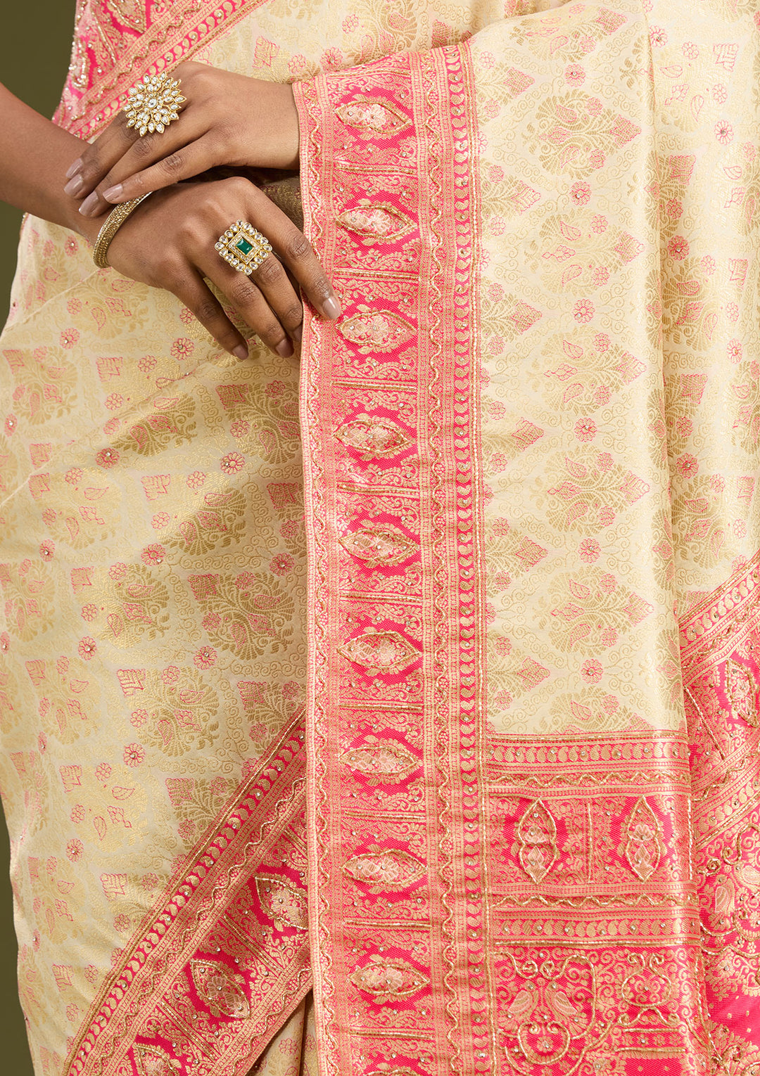 Cream Cutdana Silk Saree