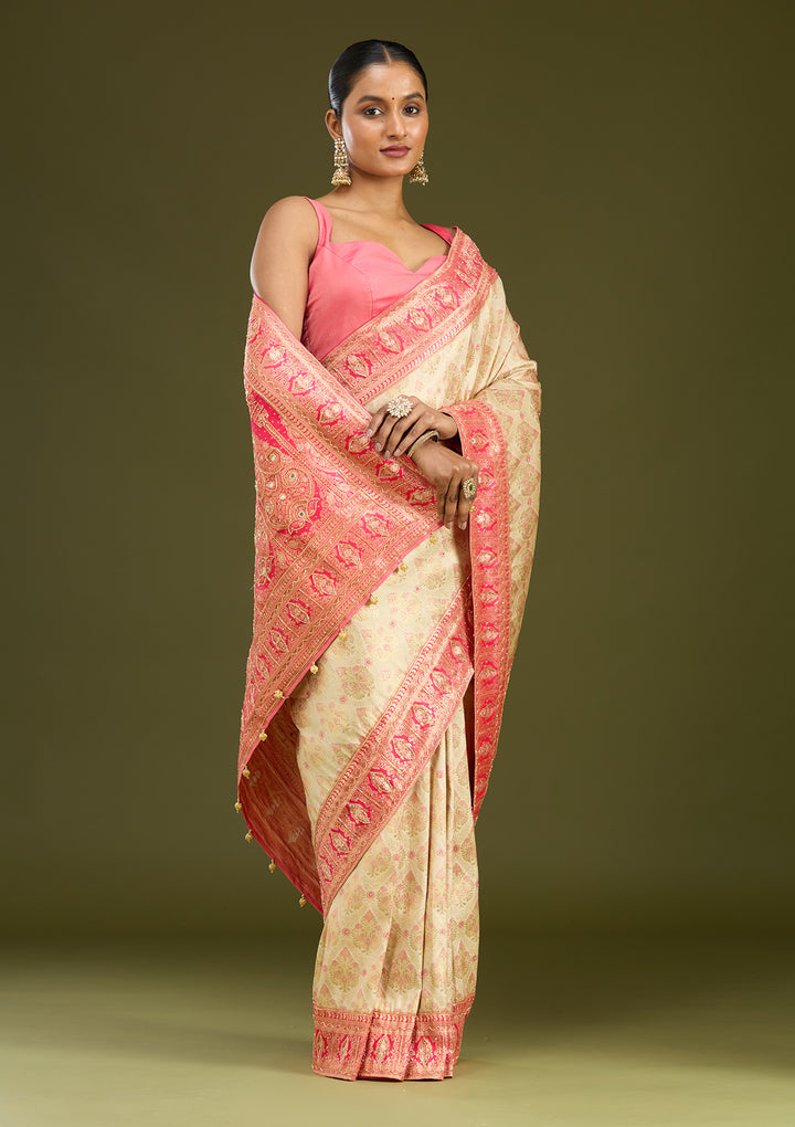 Cream Cutdana Silk Saree