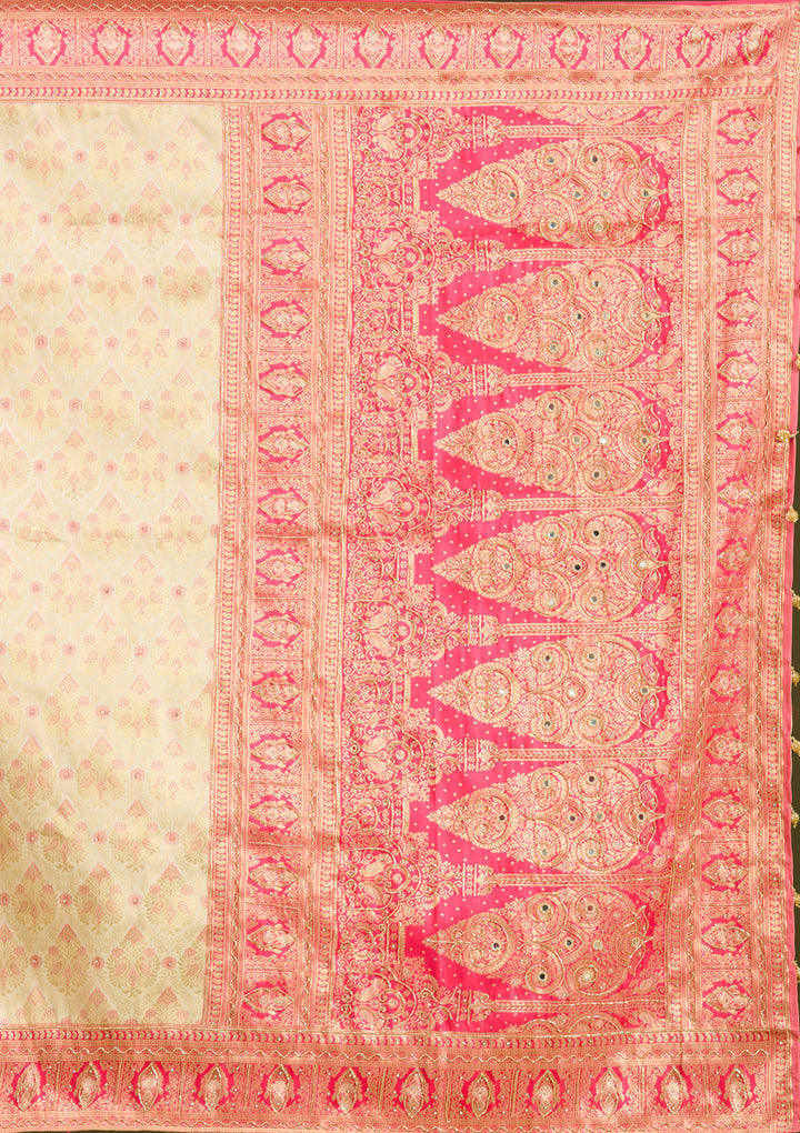 Cream Cutdana Silk Saree