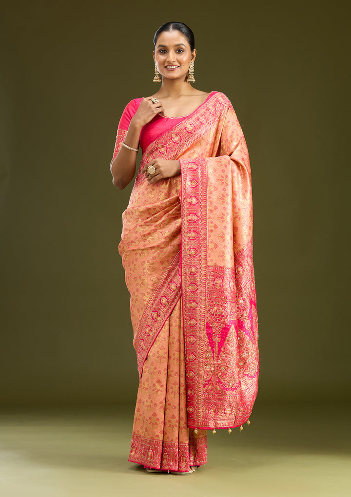 Peach Cutdana Silk Saree