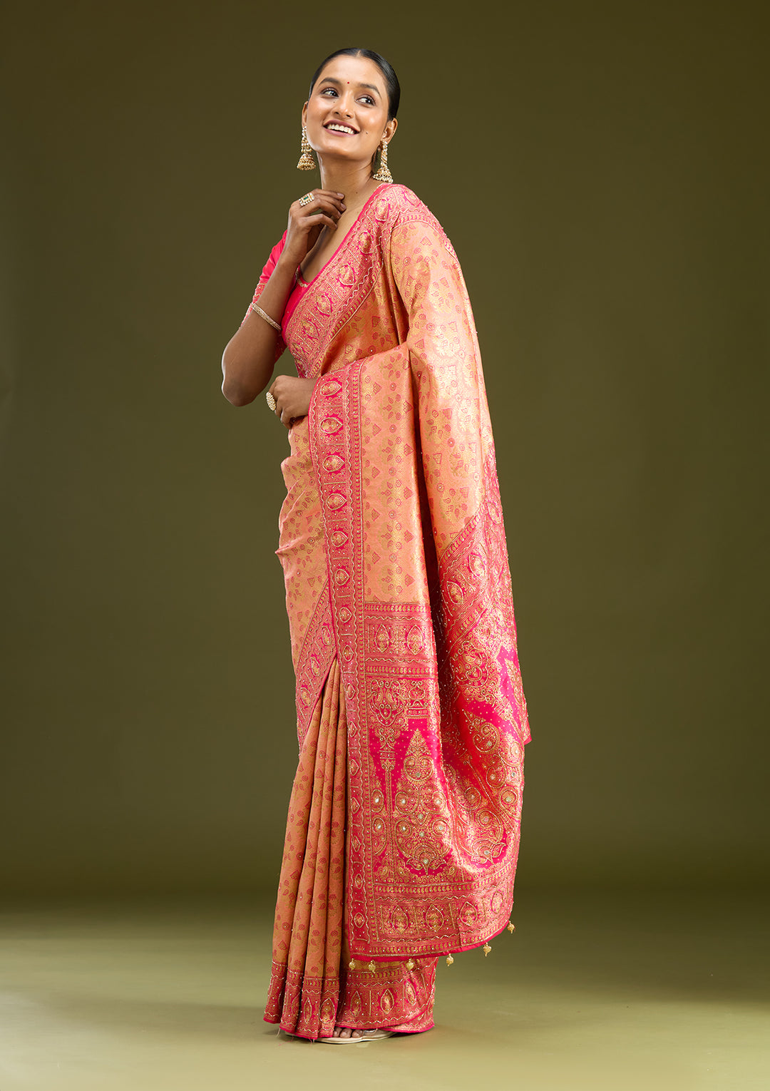 Peach Cutdana Silk Saree