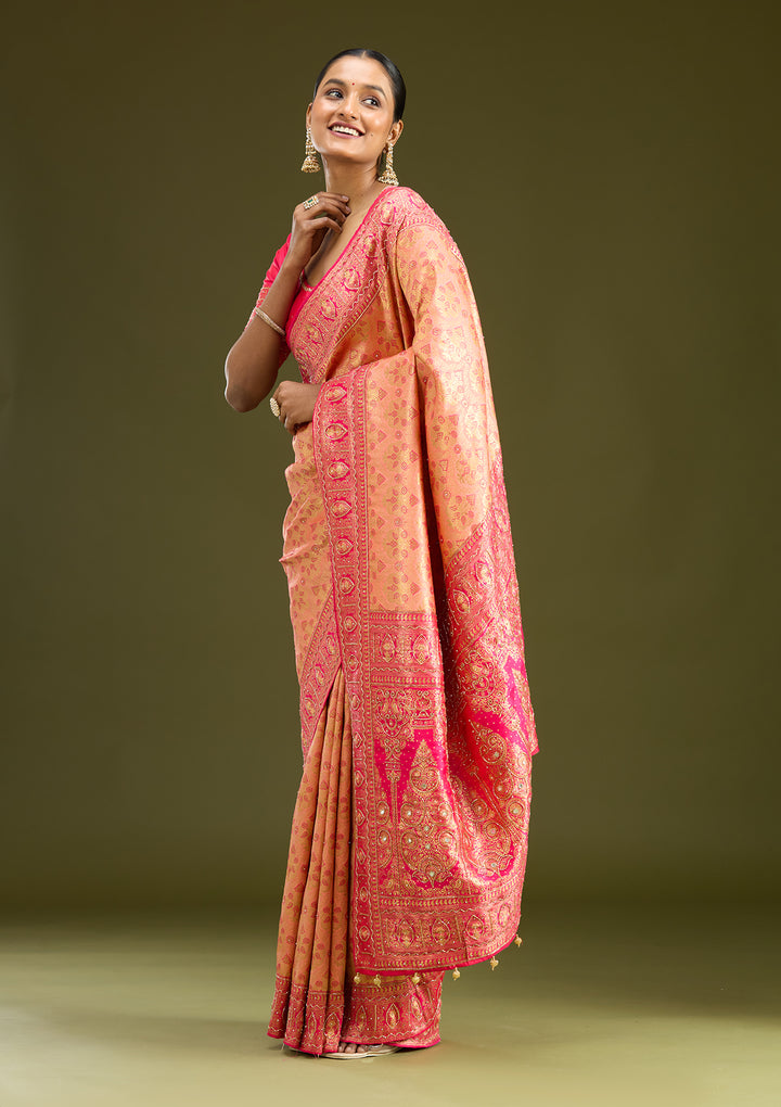 Peach Cutdana Silk Saree
