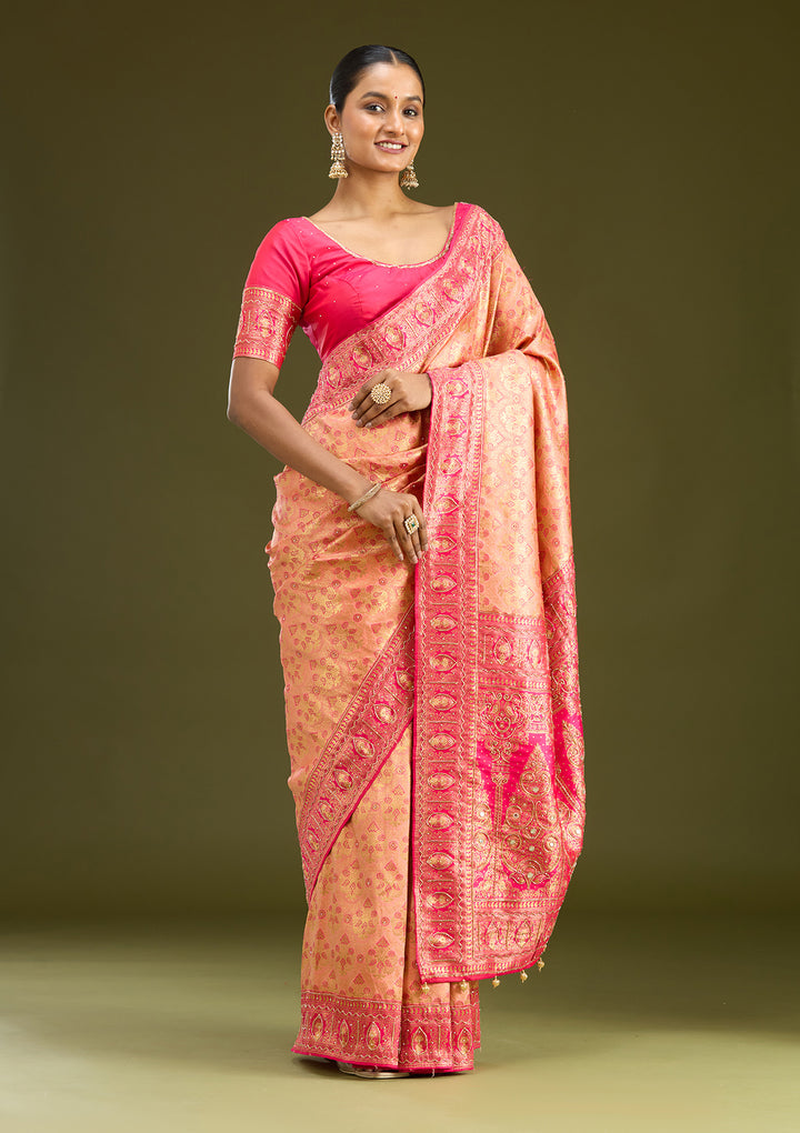 Peach Cutdana Silk Saree