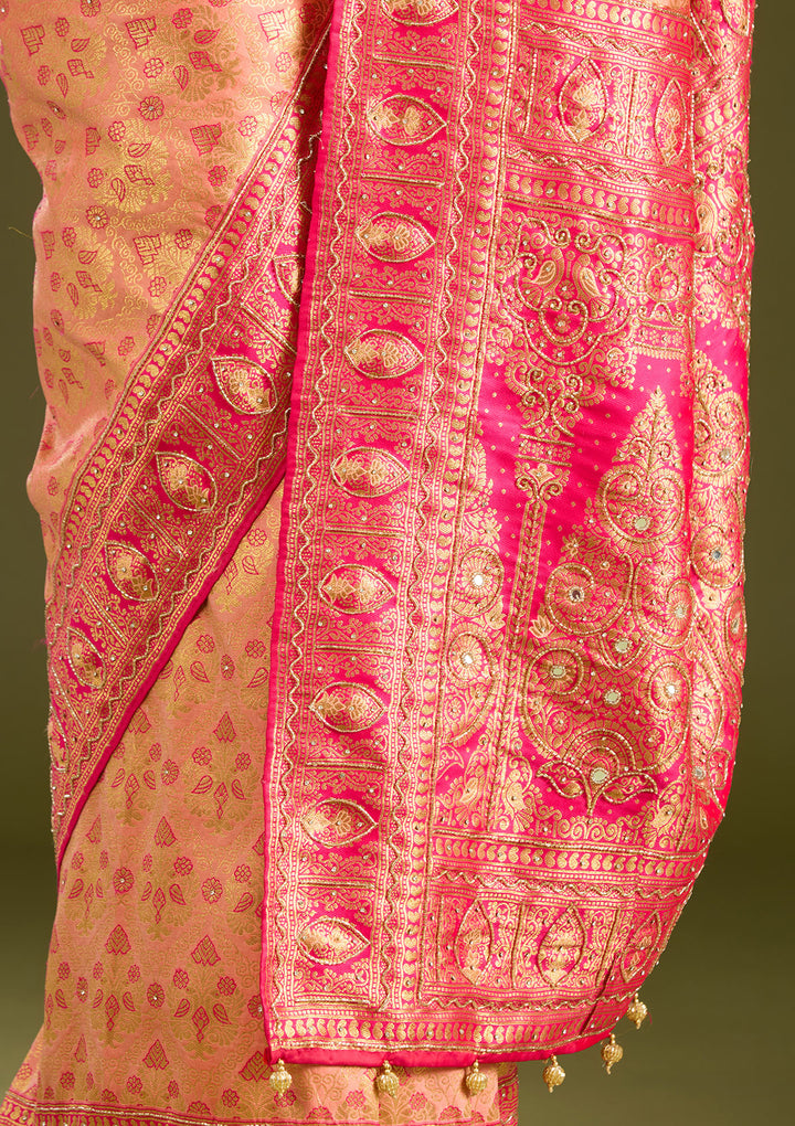 Peach Cutdana Silk Saree