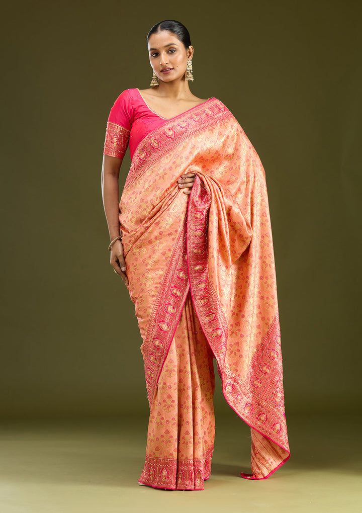 Peach Cutdana Silk Saree