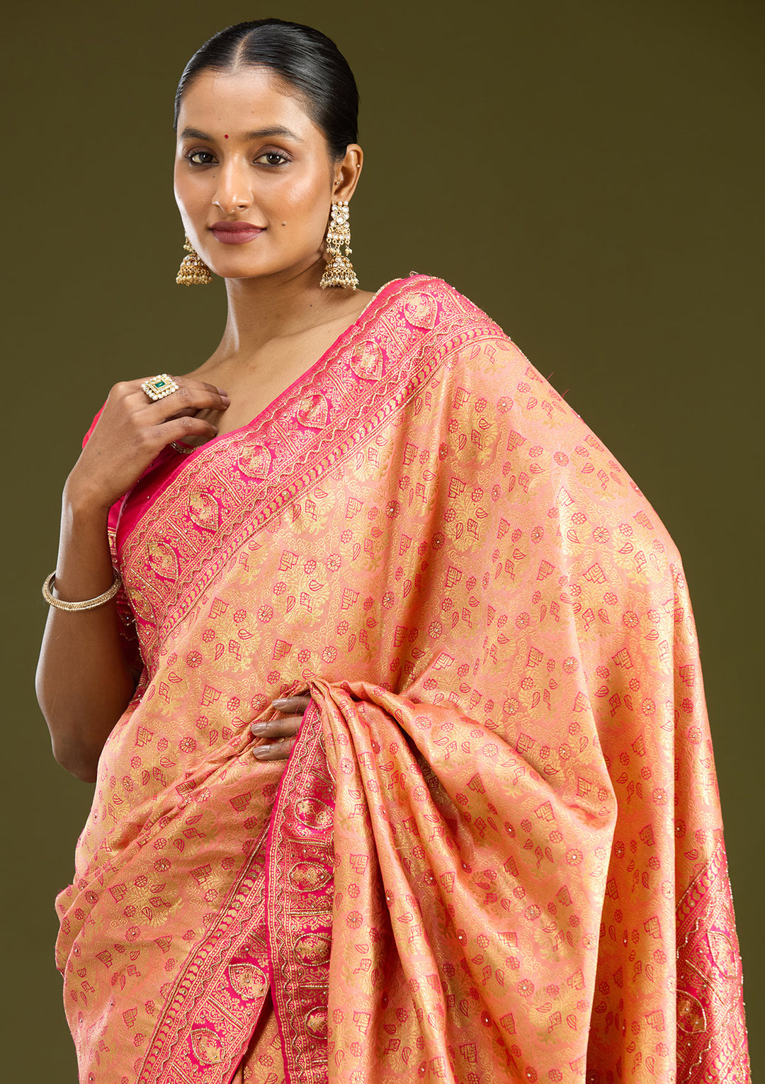 Peach Cutdana Silk Saree
