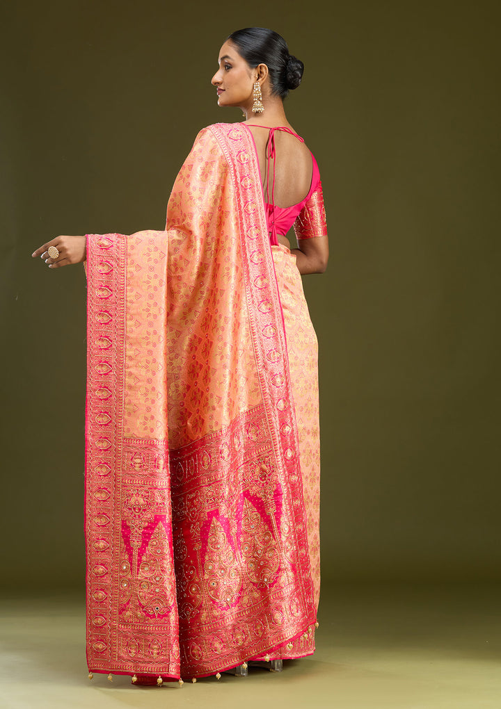 Peach Cutdana Silk Saree