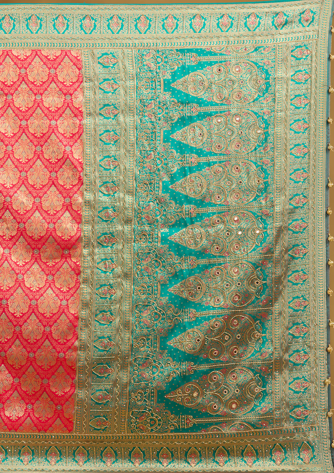 Rani Pink Silk Jaal Cutdana Saree With Matching Blouse Piece