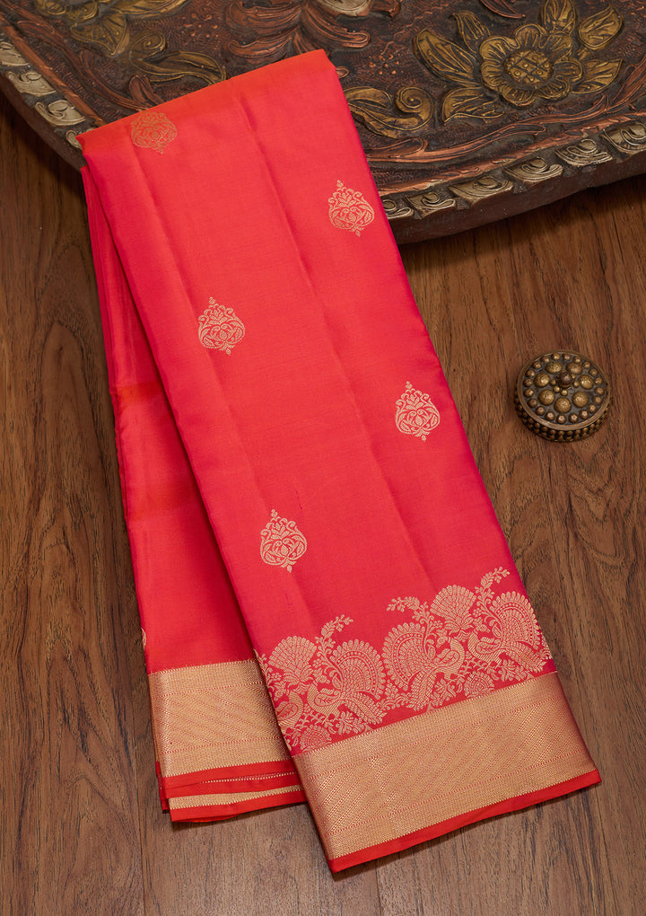 Red Pure Silk Buti Zariwork Saree With Matching Blouse Piece