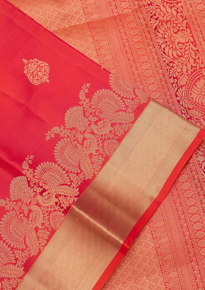 Red Pure Silk Buti Zariwork Saree With Matching Blouse Piece