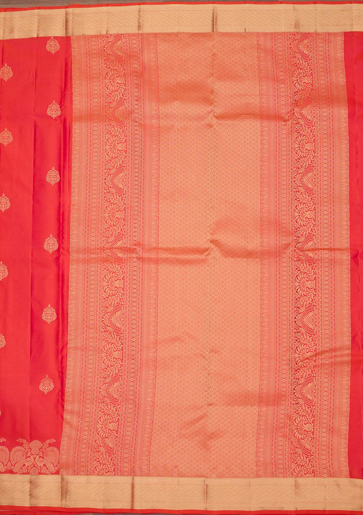 Red Pure Silk Buti Zariwork Saree With Matching Blouse Piece