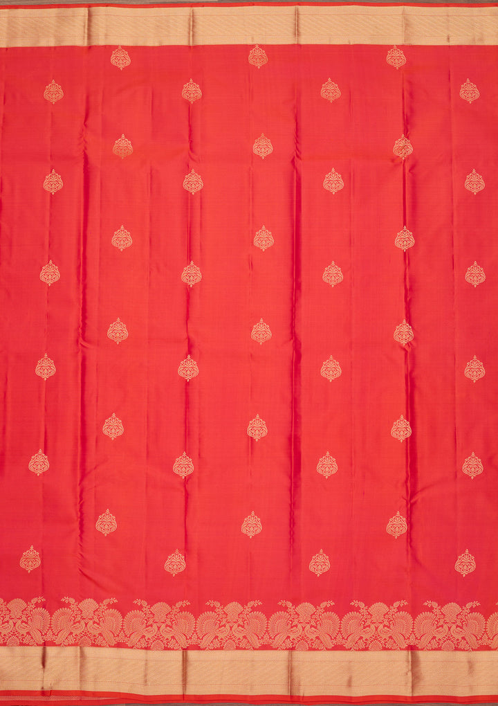 Red Pure Silk Buti Zariwork Saree With Matching Blouse Piece