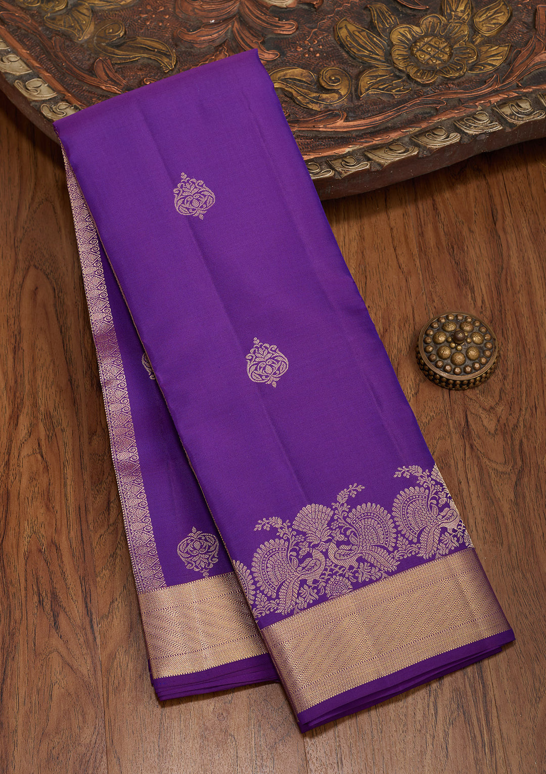 Royal Blue Pure Silk Buti Zariwork Saree With Matching Blouse Piece